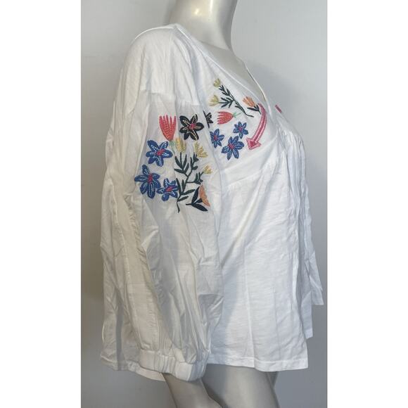 Double D Ranch Embroidered Mountain Meadow Top 1X NWT Floral White Cotton - Picture 8 of 10